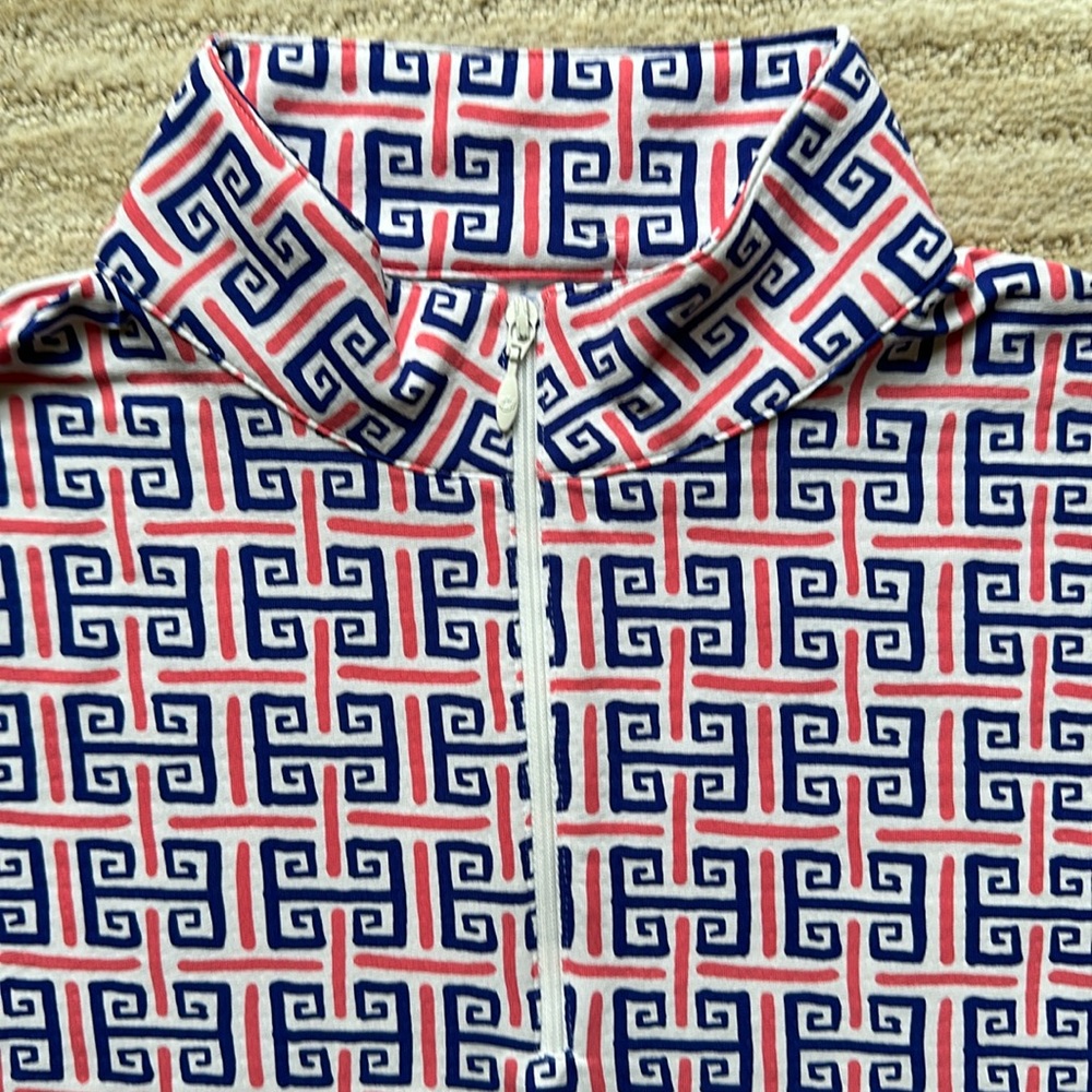 NWT IBKÜL Zip Mock Neck Geo Key Print 1/4 ZIP Polo Long Sleeve Top Size Small - Picture 5 of 16